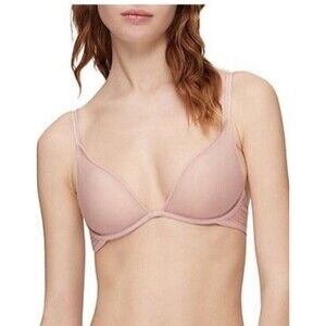 Calvin Klein Sheer Marquisette Unlined Plunge Bra Subdued Pink Size 32C
